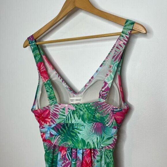 Swimsuits For All Women's Twist Front V-Neck Swimdress Hawaiian Floral Size 10 - Picture 6 of 16